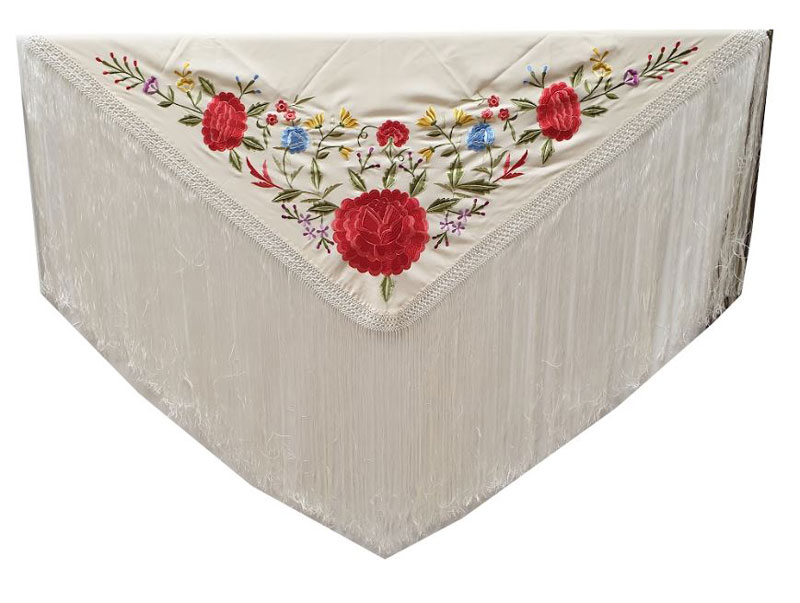 Ivory Shawl Embroidered in Colors